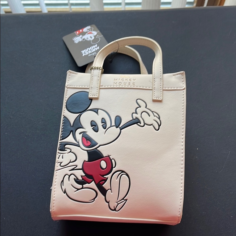 NWT BIOWORLD Mickey Mouse Cream Tote Bag with Sanitizer Holder